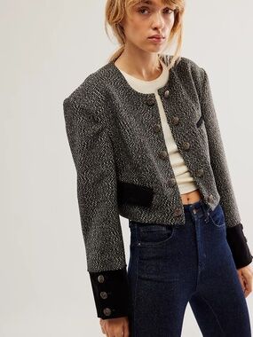 Free People Emily Jacket XS  Salt and Pepper